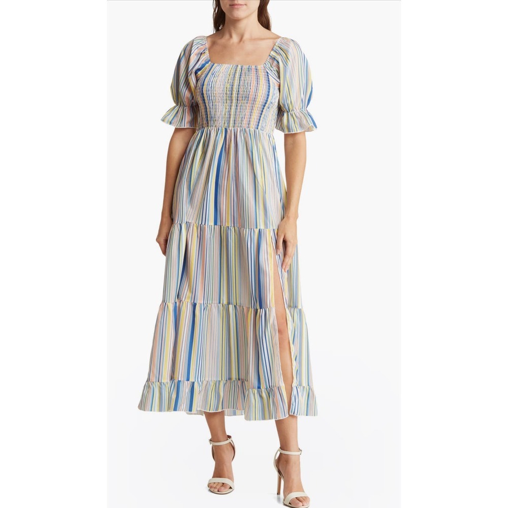 Area Stars Stripe Tiered Midi Dress Size XL